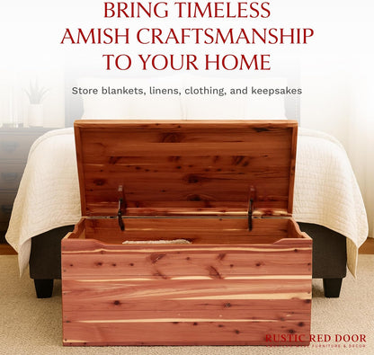 Amish Made Wooden Storage Chest Trunk Box with Lid and Handles for Bedroolanket, Clothes, Anti-Slam Hinges, Handmade, Rustic, Cedar Wood, Natural Stain, 36"