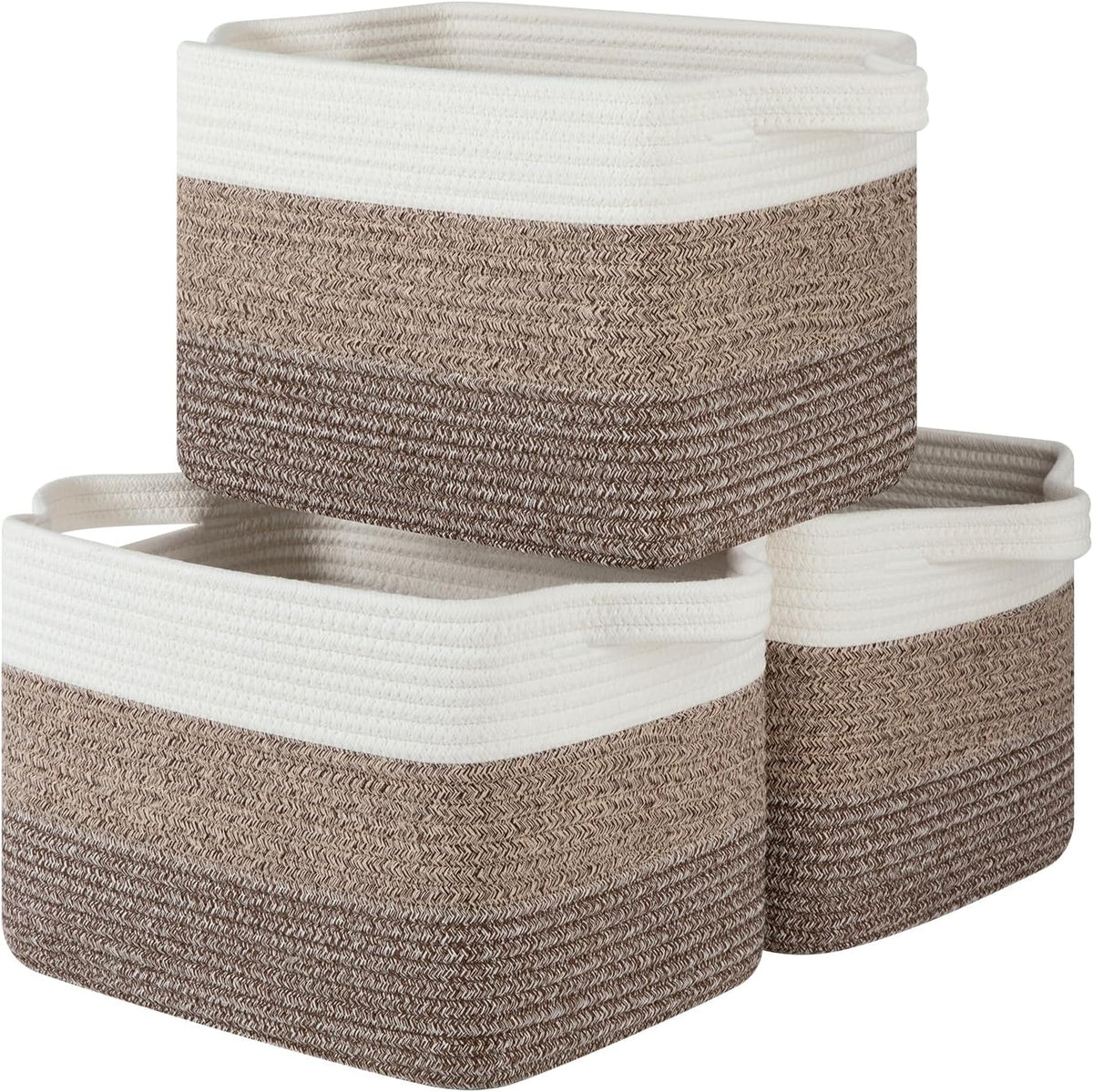 Storage Basket for Organizing, Woven Baskets for Storage, Rectangle Decorative Baskets for Shleves, Closet, Toys, Book, Nursery Organizer Bins - Pack of 3 (Gradient Dark Brown, 13"x9.85"x8.7")