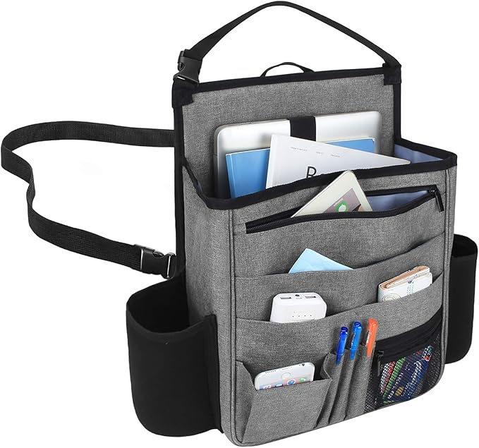 LUXJA Car Front Seat Organizer with Laptop and Tablet Storage Pockets, Car Seat Organizer with Back Adjustable Straps, Gray