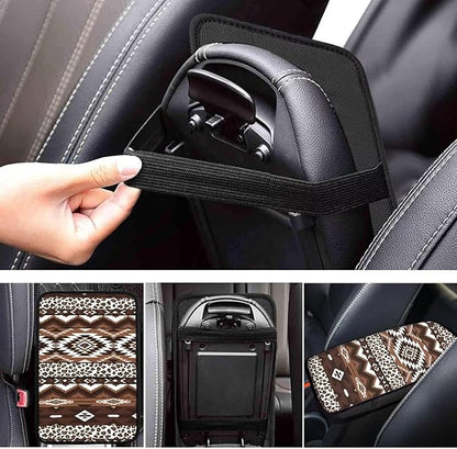Tribal Aztec Center Console Cover Easy to Install Car Armrest Cushion Protector Protect from Pet Claws Soft Universal Fit for Vehicles,Cars,Suvs,Vans,Sedans