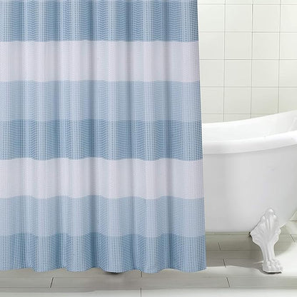 Dainty Home Waffle Weave Waterproof Shower Curtains for Bathroom, Blue 70 icnhes, Extra Long Shower Curtain, Waterproof Fabric 12 Roller Ball Hooks