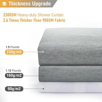 BTTN Extra Long Fabric Shower Curtain - 72x90 Inch Linen Textured Heavy Duty Cloth Shower Curtain Set with 12 Plastic Hooks, Large Modern Hotel Luxury Polyester Shower Curtains for Bathroom, Gray/Grey