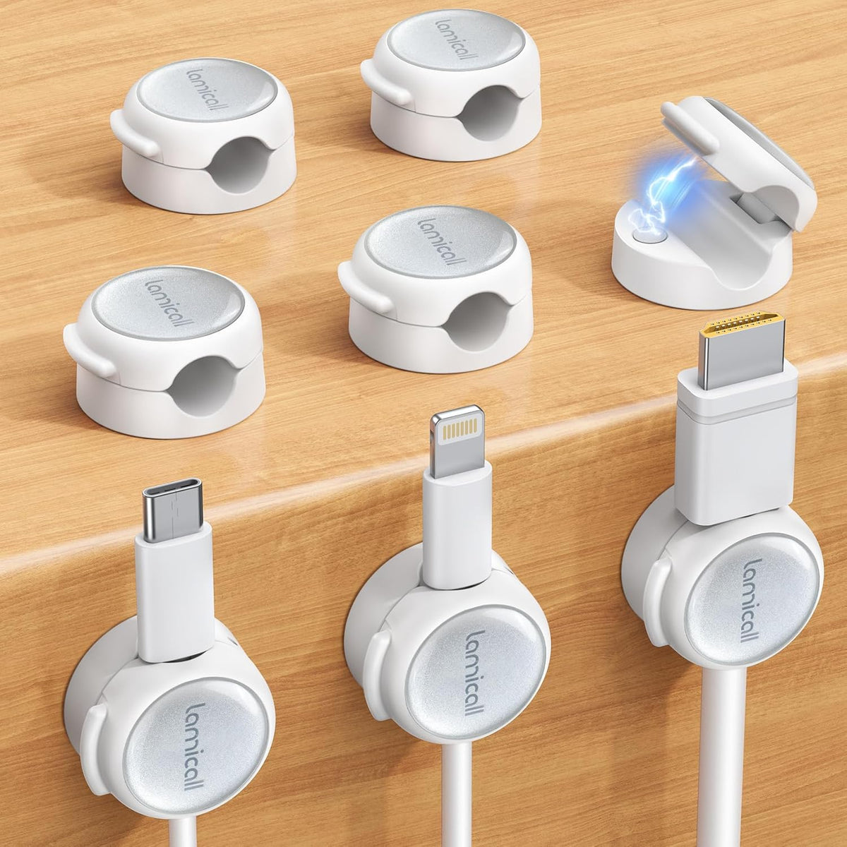 Magnetic Cable Clips Cord Organizer - Lamicall 8Pack [Crystal-Clear & Silver Shine] Cable Management Holder for Phone Charging Cord, Strong Adhesive for Nightstand, Home Office Desk Decor Accessories