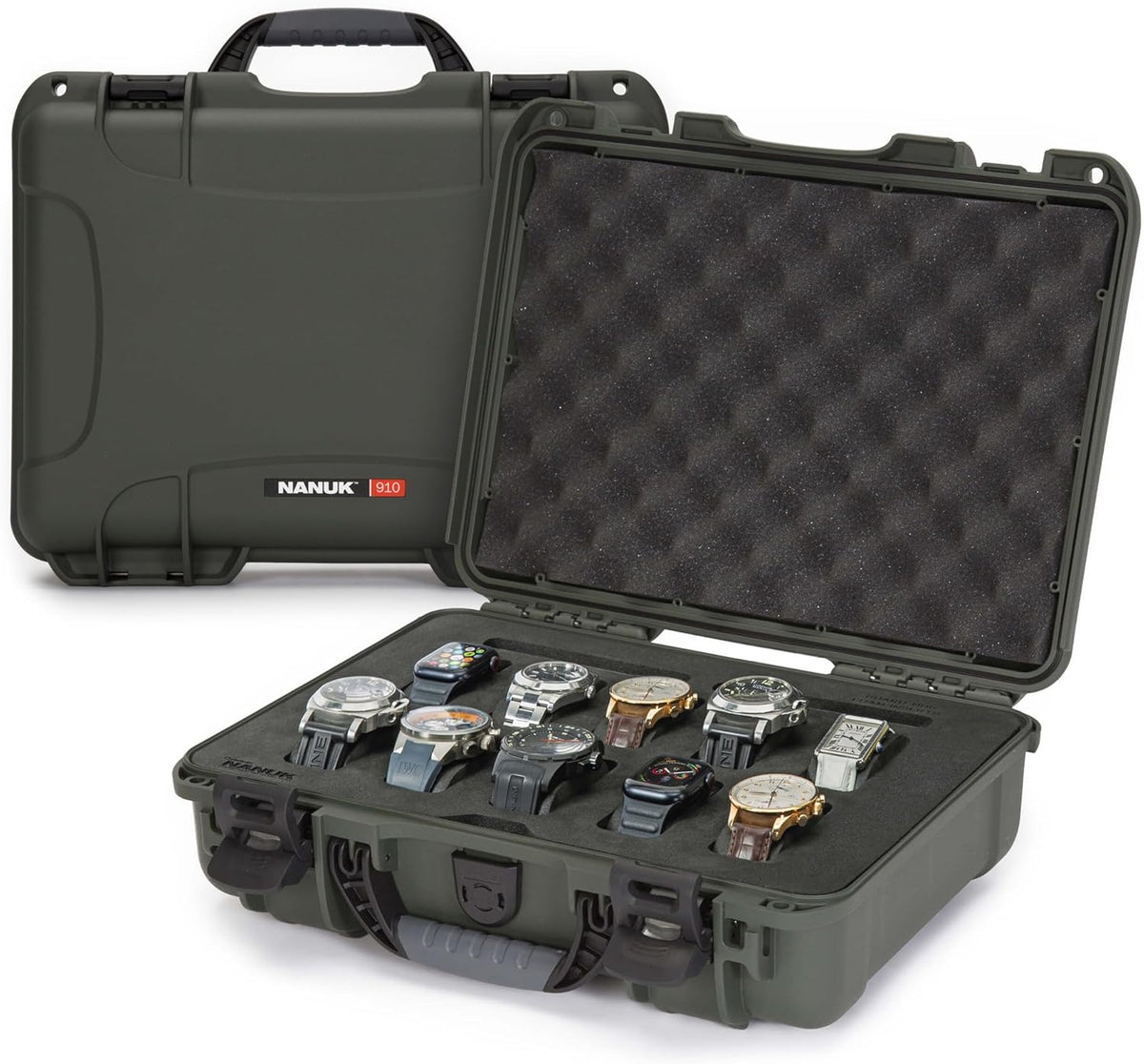 NANUK 910 Waterproof Watch Case with Foam Insert, Olive