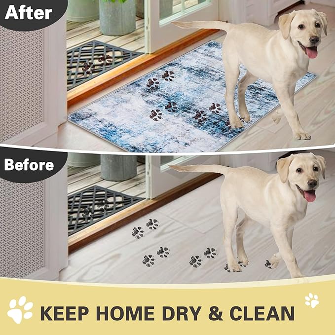 COMSLE Door Mat, Front Door Mat Indoor for Entrance Faux Wool Absorbent Non Slip Modern Throw Rug for Entryway Hallway Muddy Paws - Pet Friendly, 24x36 Inches,Smashing Blue Machine Washable
