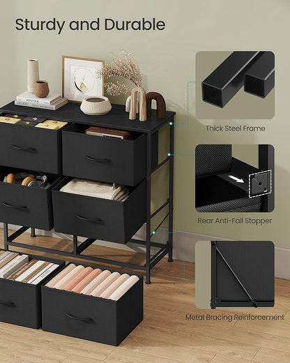 SONGMICS Dresser for Bedroom, Chest of Drawers, TV Stand, 6 Non-Woven Fabric