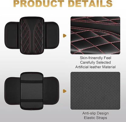 Center Console Cover Fit for TLX: Scratch and Wear Resistant Console Cover Leather with 2 Storage Bags -Upgraded Armrest Coverfor Car,Anti-Scratch Auto Armrest Pad Accessory （Black&Red