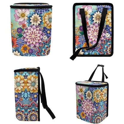 DISNIMO Boho Floral Car Trash Can Easy-to-Install Car Accessory Interior, Leak-Proof Car Garbage Can Bin Organizer Storage Bag for The Back Seat of Any Cars, Sedans, SUVs & Trucks