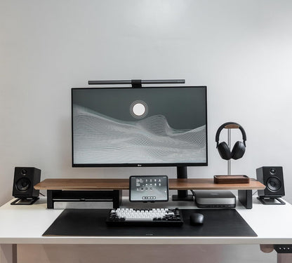 Raico Desk Cockpit Shelf Monitor Stand System Dual Screen Setup Wood Large Desk Accessory Organizer Unit (Walnut, Full Length v2 | 45.7 Inches)