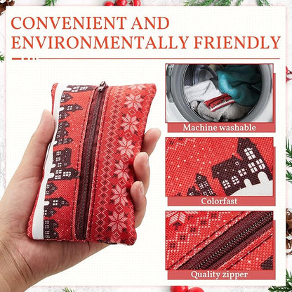 Sherr 5 Pieces Tissues Purse Pocket Tissue Holder Reusable Travel Tissue Pouch Fabric Zipper Enclosed Small Size Flower Pattern Tissue Holder for Purse Coins for Christmas, 5.25 x 3 Inches