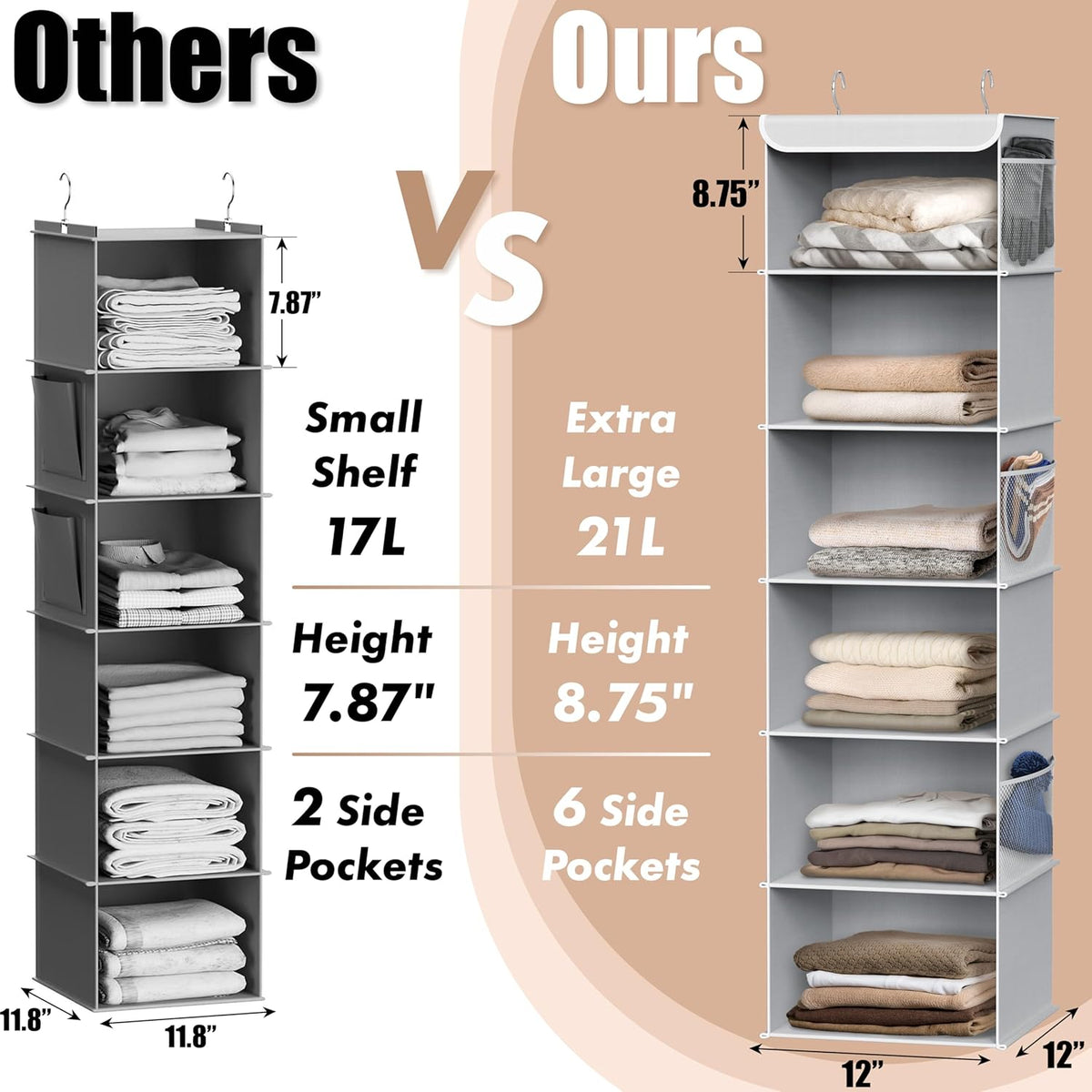 Simple Houseware 6 Shelf Hanging Closet Organizer, Gray