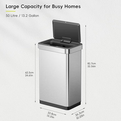 EKO EcoNova 13.2 Gallon/ 50L Automatic Sensor Kitchen Trash Can, Stainless
