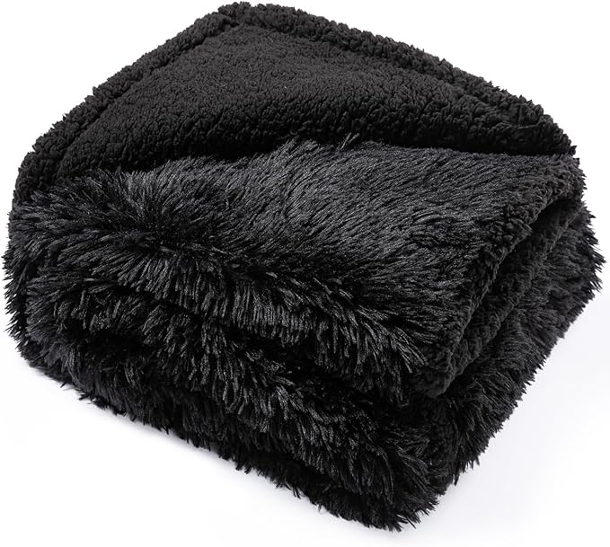 Wowchine Black Pet Calming Couch Throw Blankets for Dogs Waterproof Dog Blanket Fluffy Long Faux Fur for Little Dog Cat Puppy Mat Washable(Black,XS-28 * 20in)