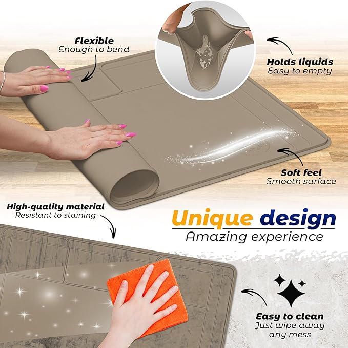 The Original Under Sink Mat - Silicone Waterproof mat, Adjustable, Easy to Clean, Kitchen cabinet liner, Disifenction Surface - 31" x 22" or smaller (Brown, 31" x 22")
