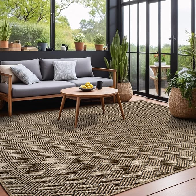 Easy Jute Rugs 4x6 Herringbone Natural Color Living Room Indoor Outdoor Area Rug for Patio and Kitchen Rug High Traffic Washable Easy to Clean Solid Boho Woven Design Carpet (4 x 6)