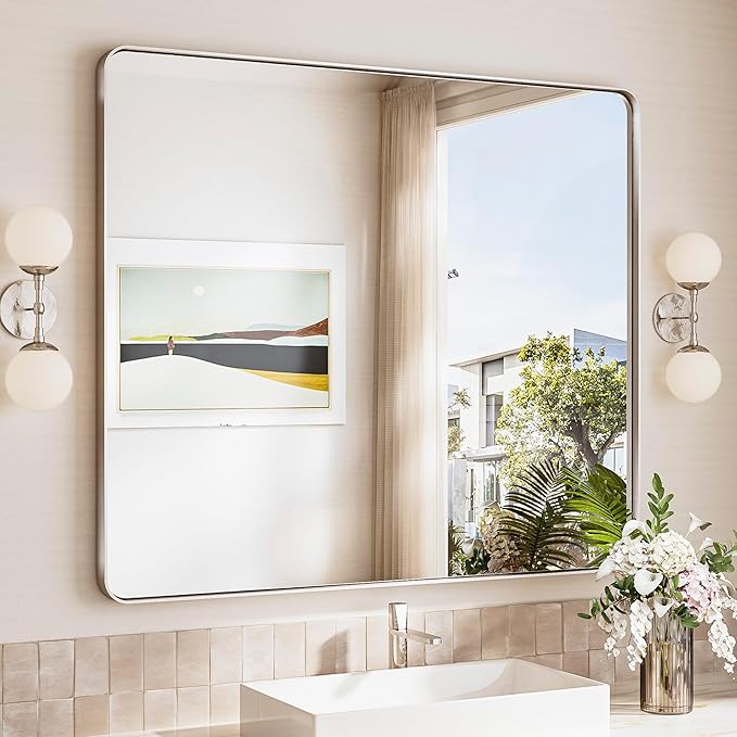 TokeShimi 42x36 Brushed Nickel Bathroom Mirror