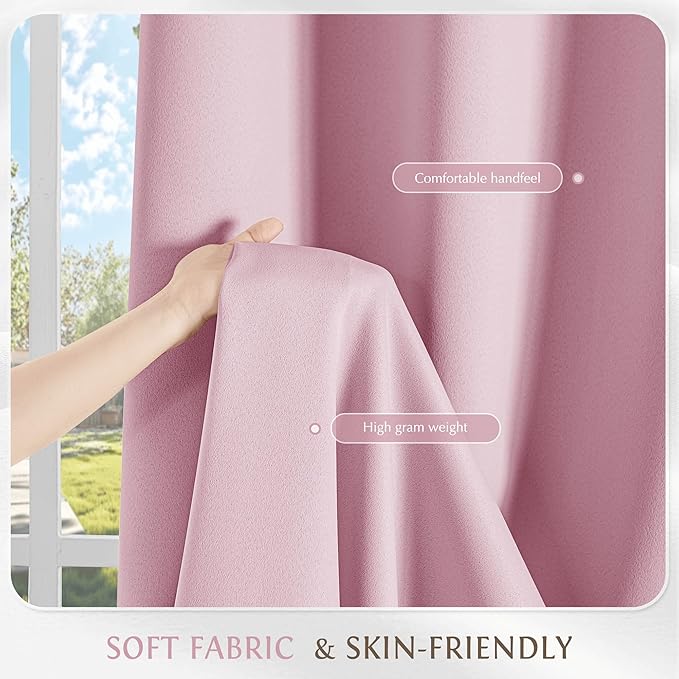 Beauoop Pink 100% Blackout Curtains 63 Inch Long 2 Panels