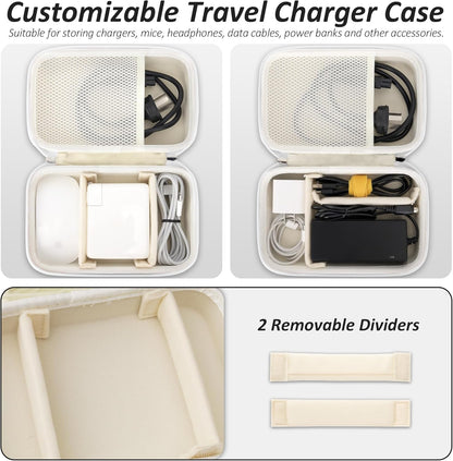 Charger Case for Macbook, Portable Tech Electronic Organizer Bag,Travel Storage Pouch for Laptop Accessories, MacBook Power Adapter, Charging Cords, USB Drives, Power Bank (White, XL)