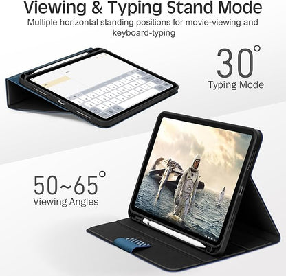 KingBlanc Case for iPad (A16) 11th Generation 11 Inch 2025, iPad 10th Gen 10.9 Inch 2022 with Pencil Holder, PU Leather Protective Cover, Auto Sleep/Wake, Viewing/Typing Angle, Magnetic Clasp, Blue