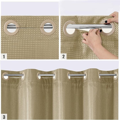 MitoVilla Beige Waffle Small Stall Shower Curtain Liner Set 36 x 74, No Hooks Required Half Size Narrow Fabric Cloth Shower Curtain Set with Snap-in Liner for Modern Bathroom Decor, Beige/Khaki