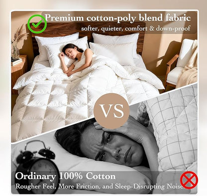 Goose Down Fiber Comforter Queen Size – All Season Naturally Breathable Down Comforters, Luxury Hotel Collection Duvet Insert with 8 Corner Tabs, Cotton Fabric & Baffle Box (White,50oz Fill)