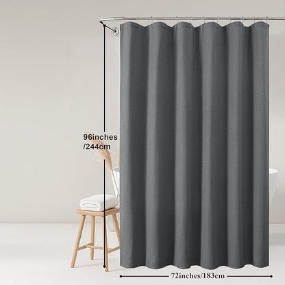 OWENIE Grey Shower Curtain 96 Inch Extra Long, Waffle Weave Textured Fabric Bathroom Curtains, Water Repellent Thick Soft Hotel Spa Luxury Elegant Bath Curtain, Machine Washable, Grey, 72x96 Inch