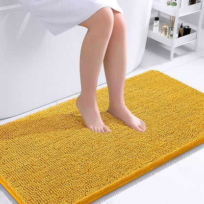 OLANLY Bathroom Rugs 44x24, Extra Soft Absorbent Chenille Bath Rugs, Rubber Backing Quick Dry, Machine Washable Bath Mats for Bathroom Floor, Tub and Shower, Home Decor Accessories, Golden Yellow