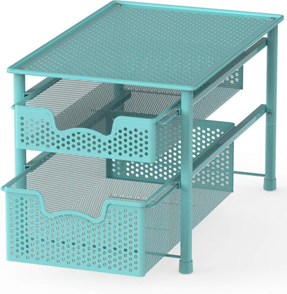 Simple Houseware Stackable 2 Tier Sliding Basket Organizer Drawer, Turquoise