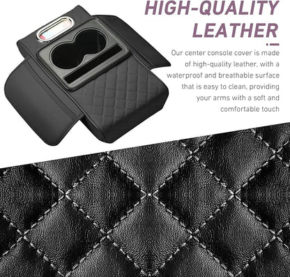 Car Armrest Box Mat, Car Console Organizer with Center Console Cup Holder, 13.78 x 7.87 x 3.15 in Armrest Pad, Universal for Most Vehicles (Black)