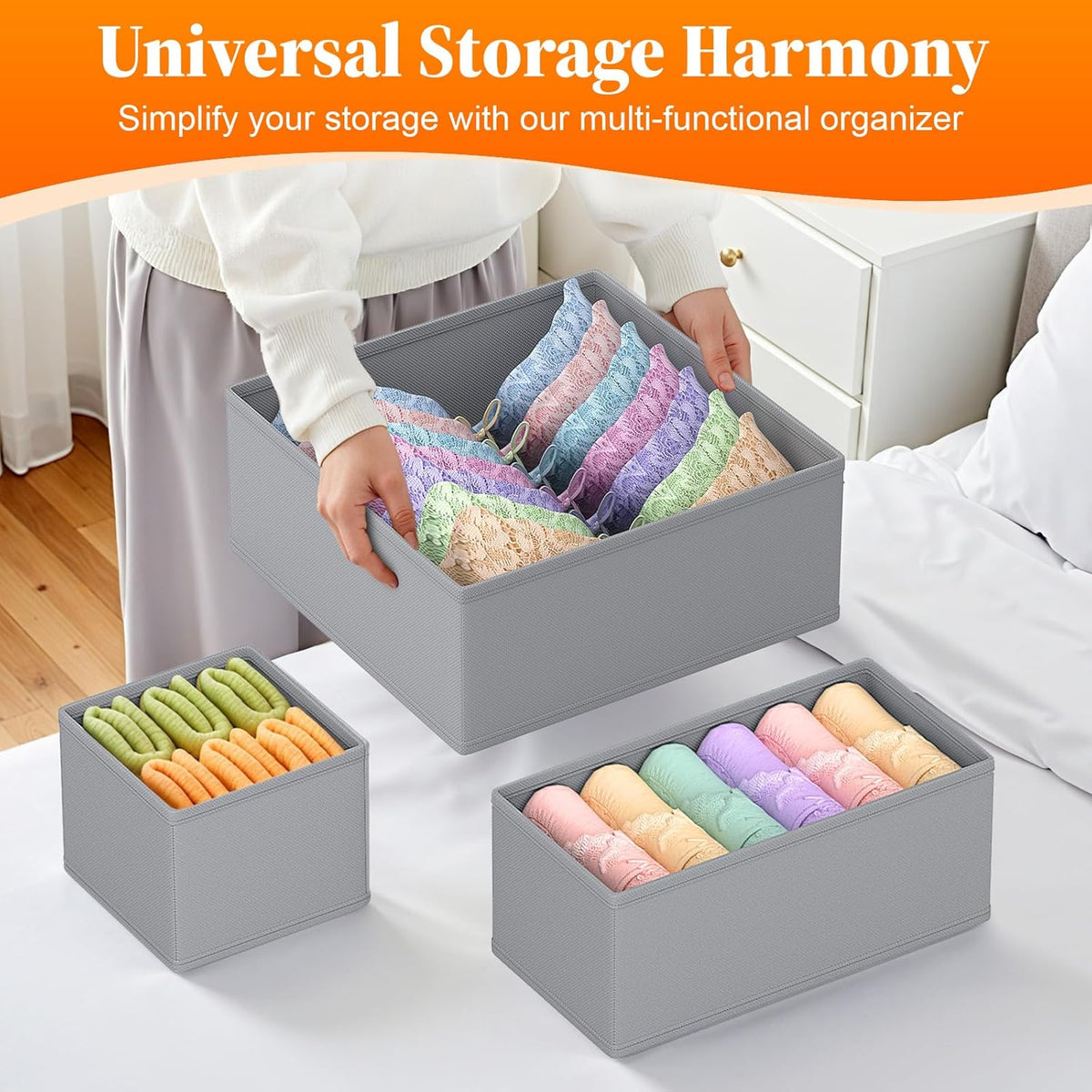 Drawer Organizer Clothes, 16 Pack Drawer Organizers and Underwear Organizer for Nursery, Dividers Clothes Organizer, Closet Organization and Foldable Storage Bins for Socks, Bra, Tie, Grey