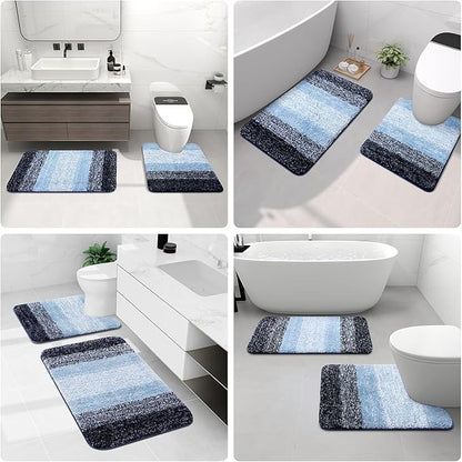 Arotive Microfiber Bathroom Rugs, Shaggy Soft and Absorbent Bath Rug, Non-Slip, Thick Plush Machine Washable Dry Bath Mats for Bathroom, Tub and Shower, 70x24, Blue, Rectangular
