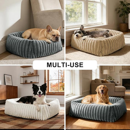 FURTIME Medium Dog Beds for Medium Dogs Washable, Orthopedic Dog Bed, Rectangle Warming Soft Calming Sleeping Puppy Bed Durable Pet Bed with Anti-Slip Bottom M Plus (30"x24"x8")