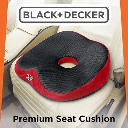 BLACK+DECKER High Back Tailbone Seat Cushion – Memory Foam Chair Cushion for Office, Car, Wheelchair & Airplane – Ergonomic, Non Slip, Breathable Mesh, Sciatic Pain Relief, Washable Cover, Purple