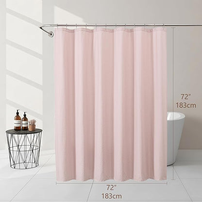 Ebesto Pink Shower Curtain 72 Inch Length 1 Piece, Waffle Embossed Textured Soft Fabric Hotel Shower Curtain for Bathroom, Modern Polyester Water Repellent Machine Washable Bath Decor, 72Wx72L Inches