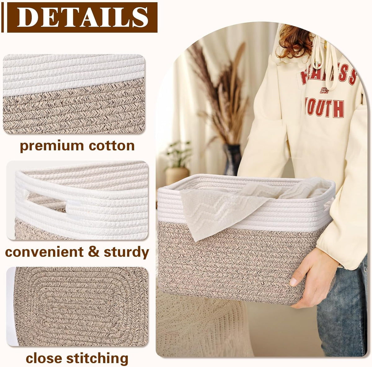 Storage Baskets for Organizing, 4 Pack Storage Baskets for Shelves, Woven Basket for Shelves, Closet Organization, Rectangle Organizer Basket Gifts Empty, 13"Lx8.7"Wx7.9"H Decorative Bins with Handles