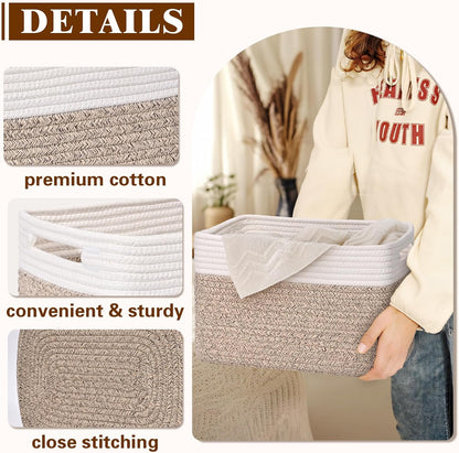Storage Baskets for Organizing, 4 Pack Storage Baskets for Shelves, Woven Basket for Shelves, Closet Organization, Rectangle Organizer Basket Gifts Empty, 13"Lx8.7"Wx7.9"H Decorative Bins with Handles