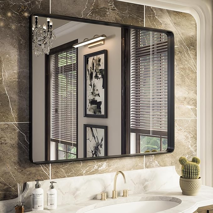 ISKM Black Metal Framed Bathroom Mirror