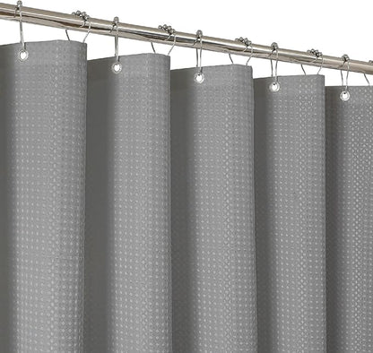 THAIGEE 2-in-1 Waterproof Fabric Shower Curtain - No Separate Liner Needed, Hotel-Style Waffle Weave, Effortless Cleaning & Washable Bathroom Shower Curtain Set,72Wx78H,Grey