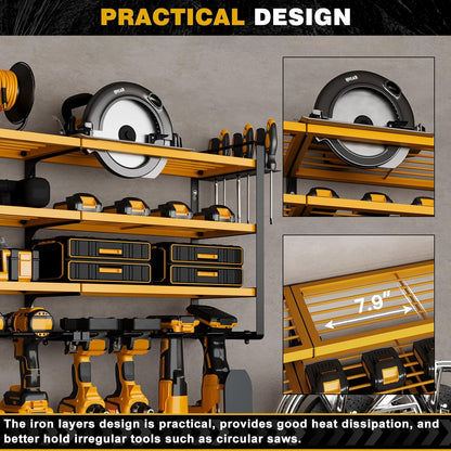 48" Large Power Tools Organizer Wall Mount,12 Drill Holder for Garage, Workshop Heavy Duty Storage Rack (Yellow)