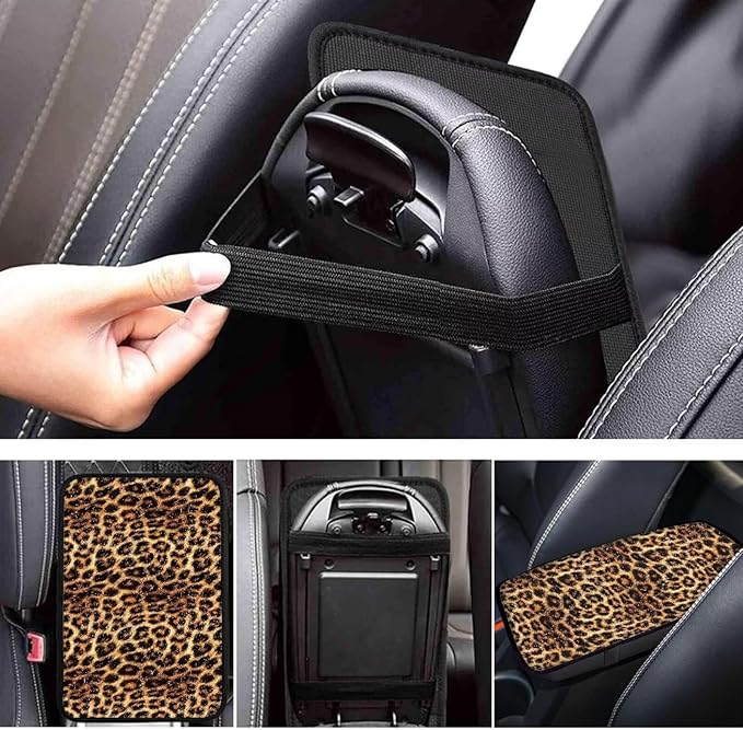 Brown Cheetah Print Armrest Cover for Car Console Covers,Soft Armrest Cover for SUV,Cars, Leopard Print Car Accessories for Women Men