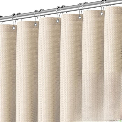 PANGSINNE Beige Fabric Shower Curtain - Waffle Textured Heavy Duty Shower Curtains for Bathroom, 256GSM Hotel Spa Luxury Weighted Bath Curtain with 12 Hooks, 72x80, Beige