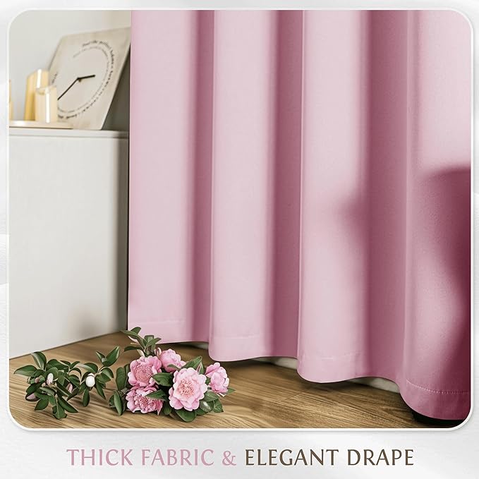 Beauoop Pink 100% Blackout Curtains 63 Inch Long 2 Panels