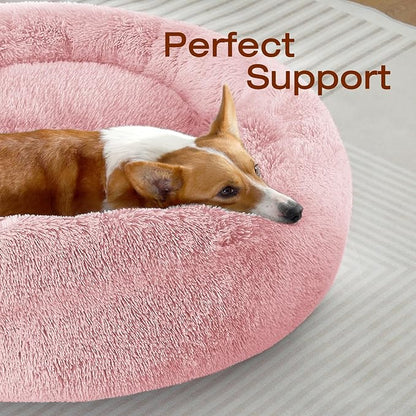 JOLLYVOGUE Dog & Cat Bed, Calming Anti-Anxiety Pet Bed for Small Dogs, Fluffy Donut Cushion for Small and Medium Pets (23")