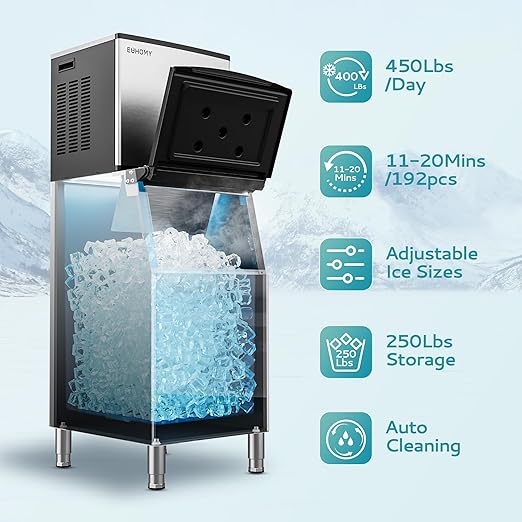 EUHOMY Commercial Ice Maker Machine, 450 lbs/24H Industrial Ice Machine