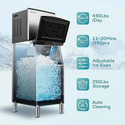 EUHOMY Commercial Ice Maker Machine, 450 lbs/24H Industrial Ice Machine