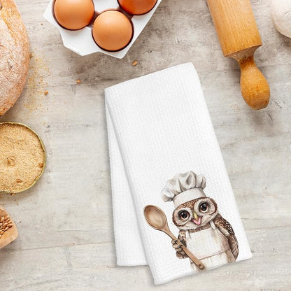 Funny Owl Chef Kitchen Towels, Owl Lover Gifts for Women Men, Gifts for Chef, Funny Wildlife Bird Decorative Dish Hand Tea Towels for Kitchen Bakery, 16x24 Inch