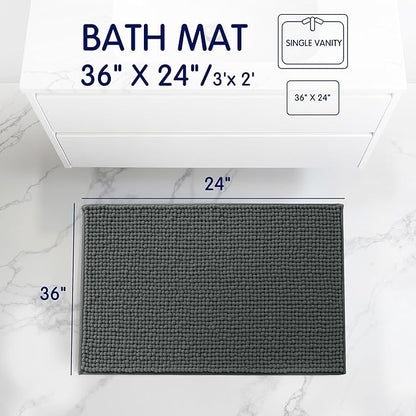 SUBRTEX Bathroom Rugs, 24" x 36" Chenille Bath Rug Soft Short Plush Bath Mat Soft Shower Mat Water Absorbent Shower Mat Quick Dry Machine Washable, Gray
