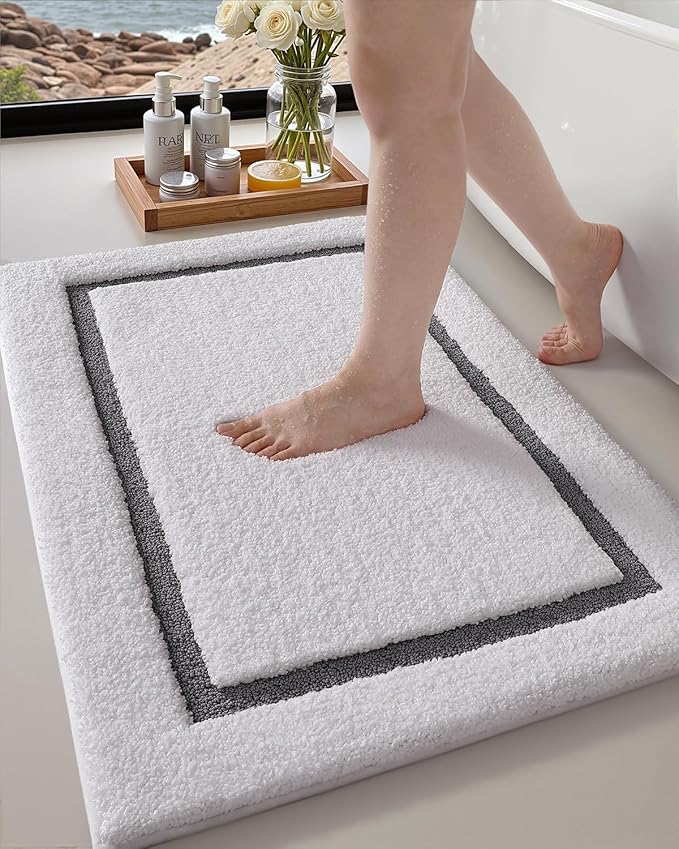 Color&Geometry Bathroom Rugs, Water Absorbent and Quick Dry Microfiber Bath Rugs-24"x36", Non-Slip, Machine Washable, Extra Soft Plush Bath Mats for Bathroom, Laundry Room, Shower and Tub