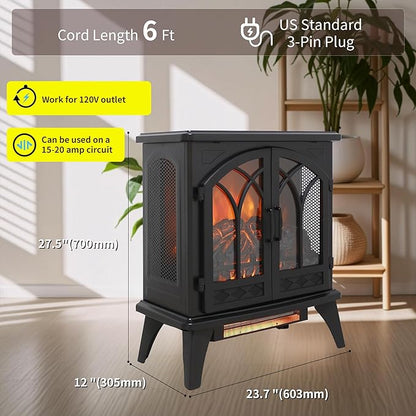 24" Electric Fireplace, Freestanding Fireplace Heater w/Realistic Flame