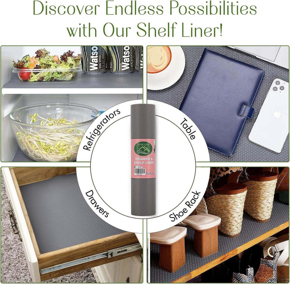 EVALAND Shelf Liners for Kitchen Cabinets Non-Adhesive 12" x 33 FT Gray Drawer Liner Non Slip, Washable Cabinet Liner, Waterproof Shelf Liners for Cabinets, Refrigerator Bathroom Pantry Cabinet Mat
